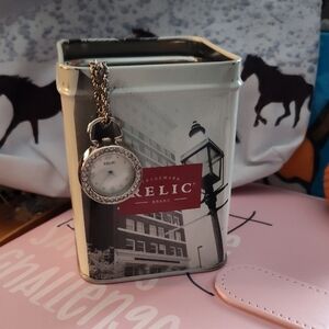 Relic Silver-Tone Watch with Chain In It's Trademark Relic Brand  Tin